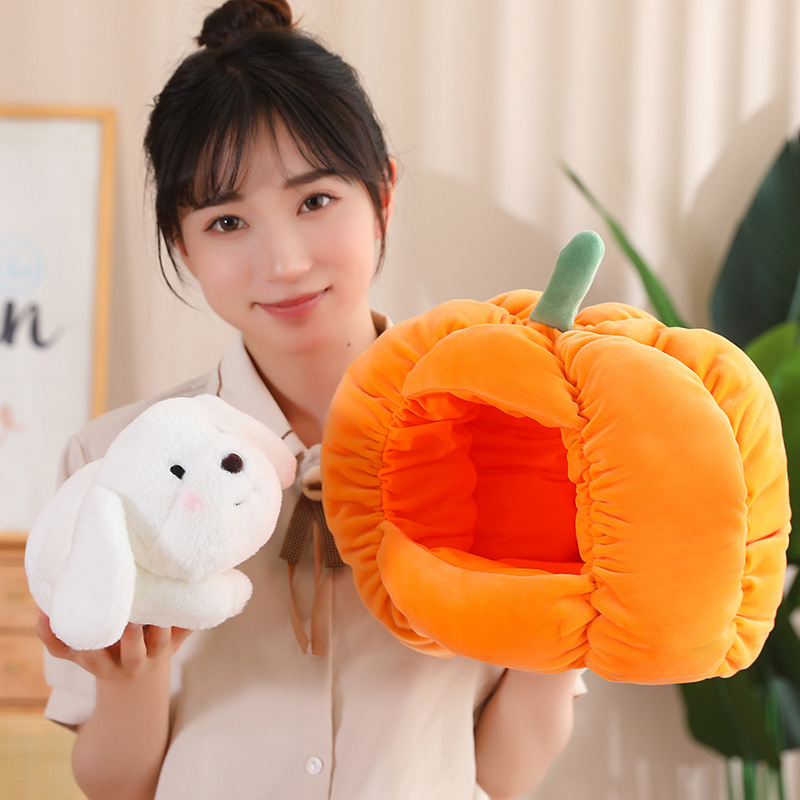 Cute Pumpkin Nest Plush Toy Creative Pumpkin Puppy Kitten Living Room Decoration Sofa Cushion