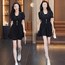 时尚气质短袖黑色夏季连衣裙套装洋气法式短款韩版