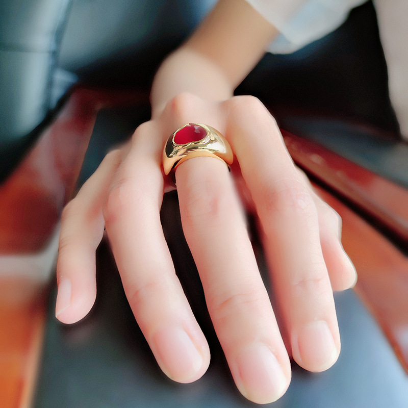 爱心戒指女欧美ins锆石戒指简约复古戒指心形18k金戒指小众ring