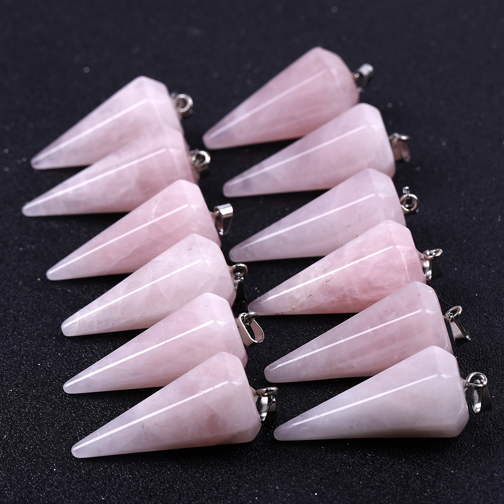 紫水晶白水晶六角锥吊坠金字塔灵摆欧美跨境亚马逊流行首饰品
