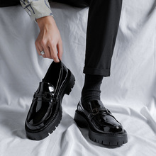 2021新款皮鞋男士皮鞋韩版潮流厚底增高套脚漆皮青年潮鞋20350-R