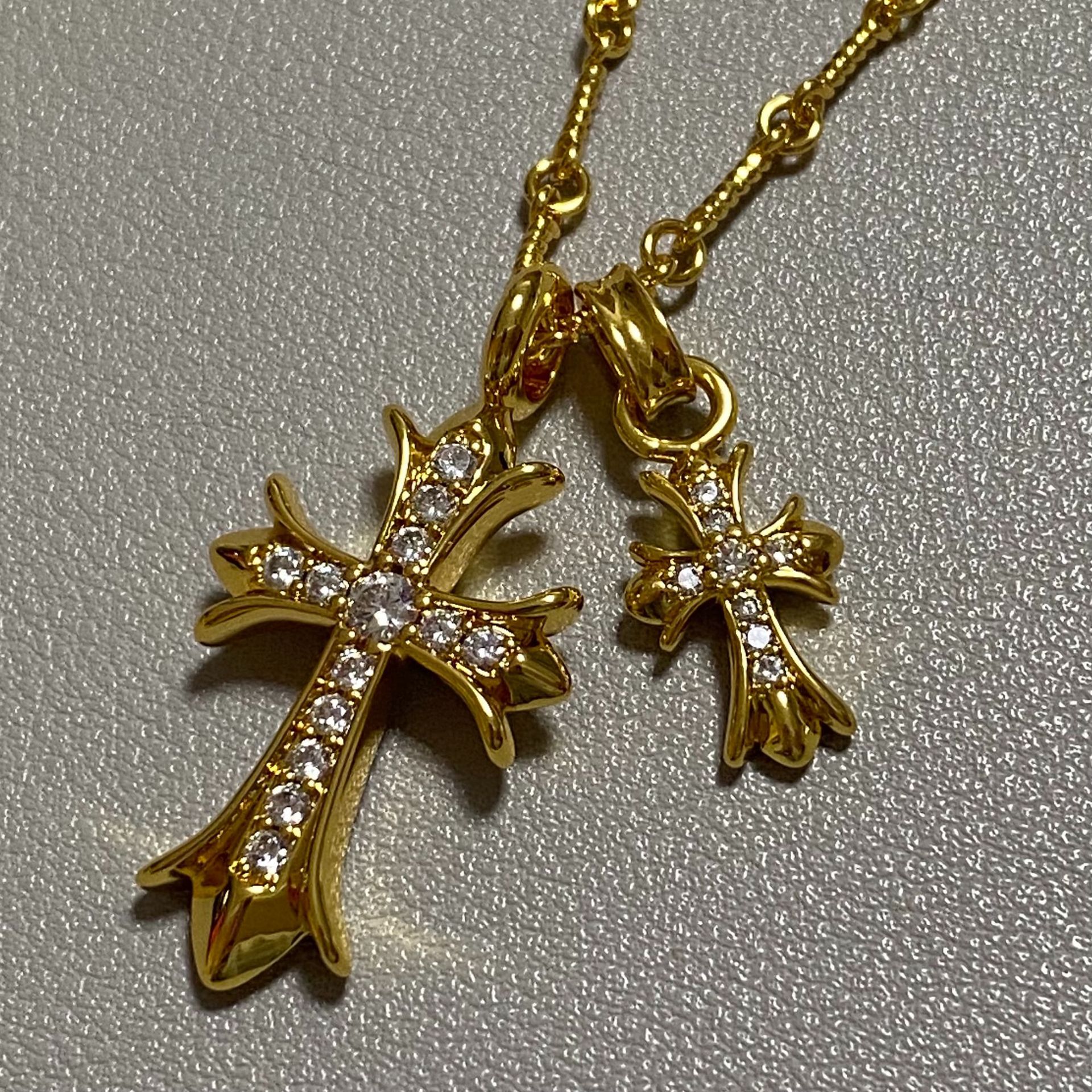 易梦玲同款精工克罗心项链欧美时尚网红情侣款22k真金奥钻双面戴