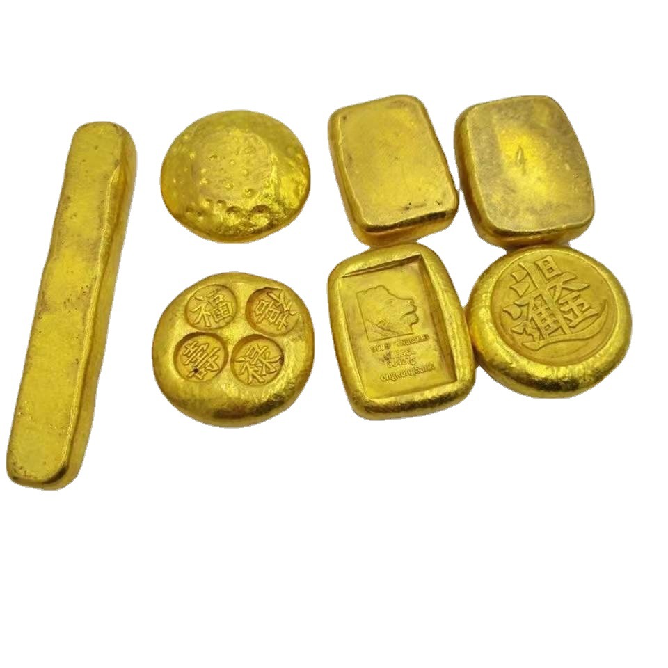 古董古玩仿古纯铜加厚清朝小号金锭金条鎏金金币多款随机发老物件