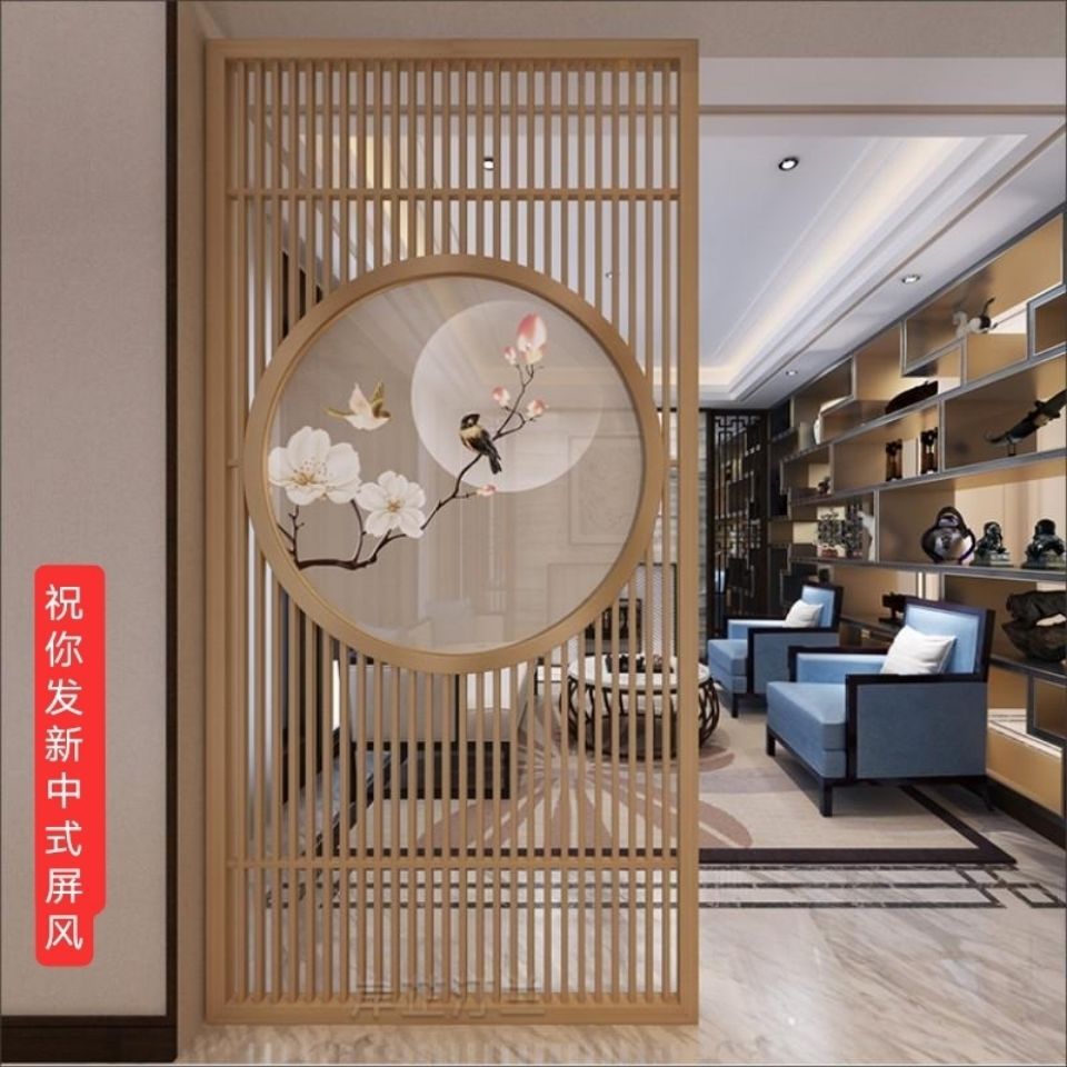 新中式格珊屏风隔断实木花格纱画实木花窗仿古门窗欧式道具