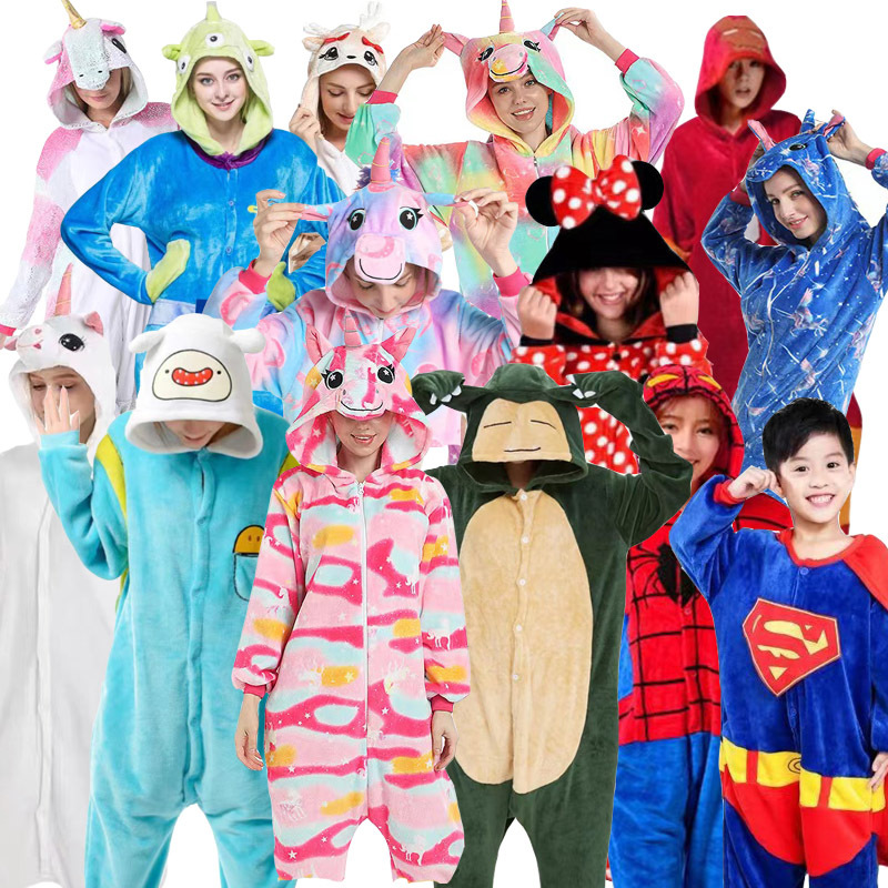 New Cartoon Animal One-Piece Pajamas Bronzing Tianma Christmas Deer Flannel Unicorn Parent-Child Homewear Clothes Wholesale