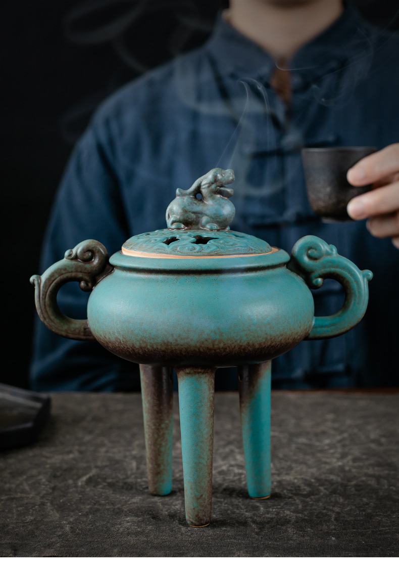 禅意仿古貔貅高脚盘香炉 亚马逊创意三足薰香炉 香薰炉摆件跨境-阿里