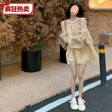 超仙日落黄昏初恋裙子女装2024春夏新款温柔风露肩挂脖网纱连衣裙