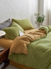 X70T60精梳双层纱色织提花单件被套床单枕套学生宿舍1.2米床三件