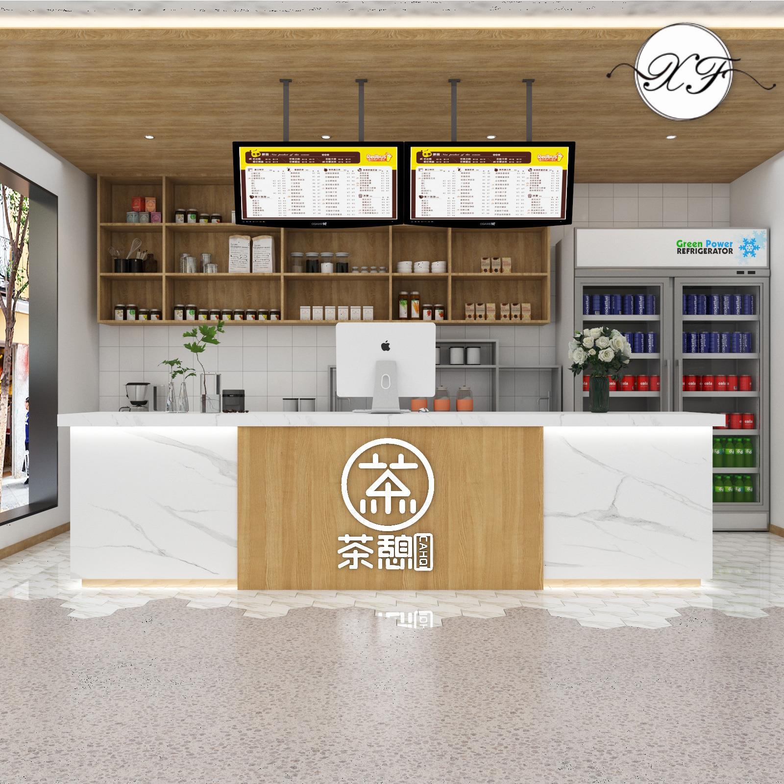 简约现代奶茶店收银台小型店铺水吧台桌水果店服装店柜台转角