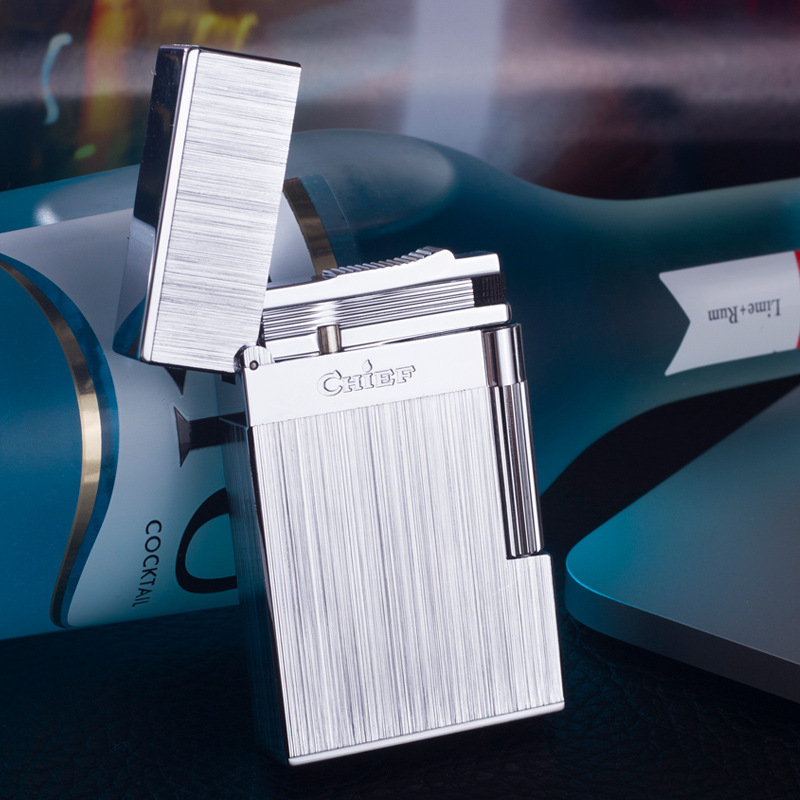 首领cf036朗声充气打火机清脆钢音拉丝富贵花贵重商务礼品打火机