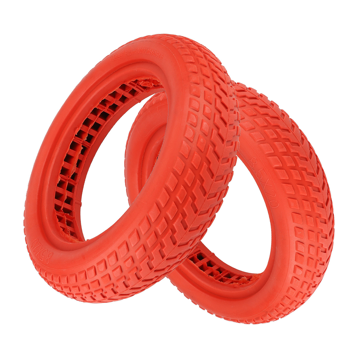 5寸免充气半实心胎 红色橡胶外胎内镂空减震防滑轮胎