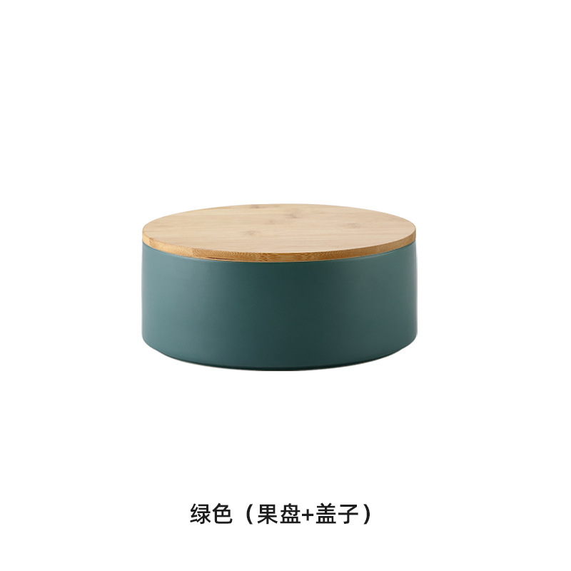 Bamboo Ceramic Candy Box Nordic Household Living Room Coffee Table Ceramic Dried Fruit Tray Grid with Lid Internet Celebrity Snacks Swing Plate