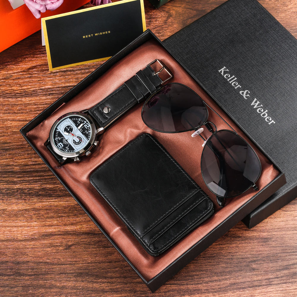 keller&weber新款礼品套装男士石英手表 钱包 墨镜组合送礼套盒男