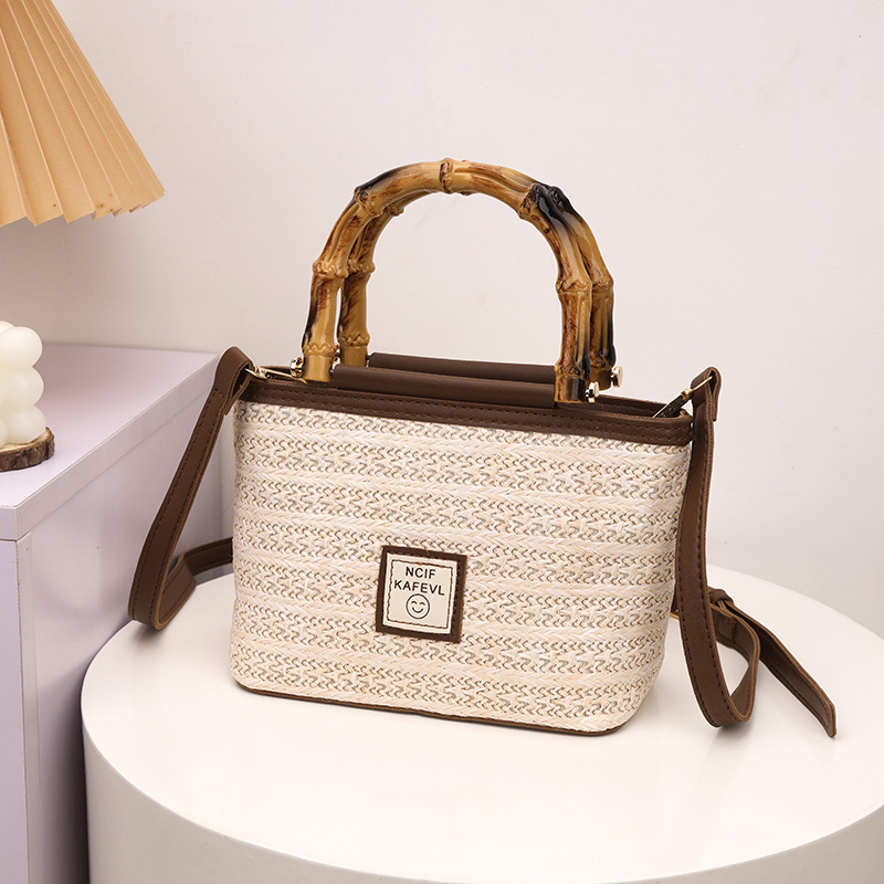 2024夏季新款质感竹子手柄编织包包泰国旅游度假时尚斜挎草编包