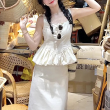 小众女显瘦气质时尚性感法式白色夏季设计感上衣半身长裙两件套装