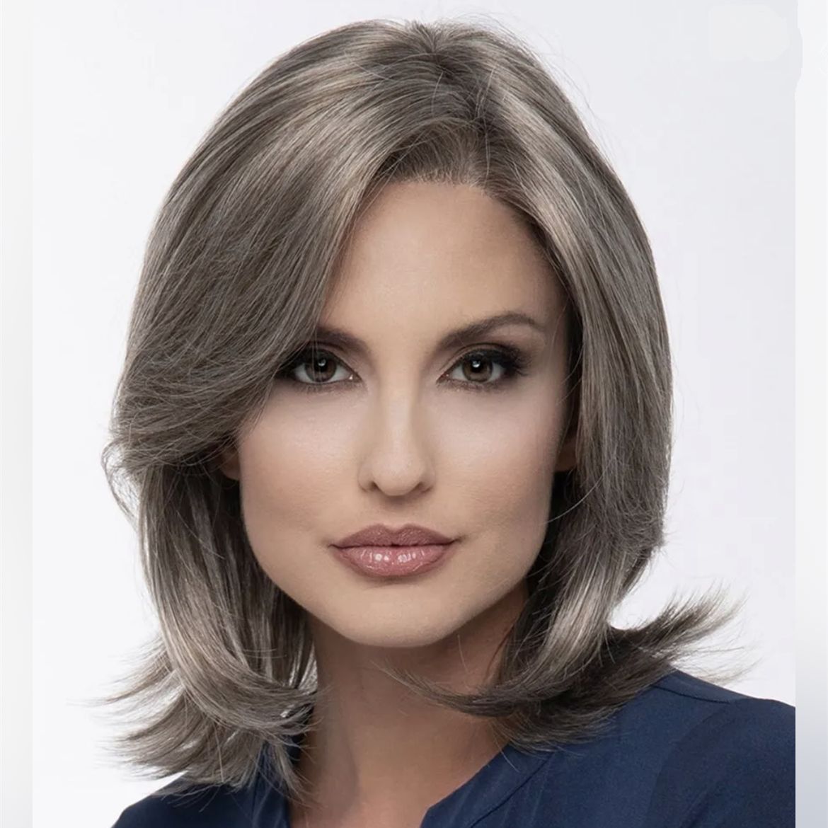 欧美假发女头套偏分长斜刘海混棕色中长发微卷机制化纤发厂家批发