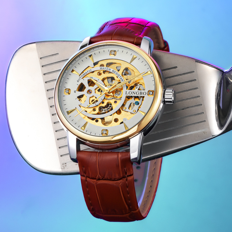 龙波品牌时尚新品抖音爆款全自动镂空透底机械表防水机械男士腕表