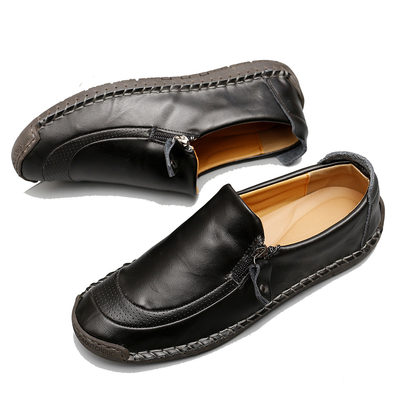 2022 Cross-Border Large Size Best-Selling Leisure Loafers Handmade Genuine Leather Shoes Side Zipper Men's Business Leather Shoes Loafers