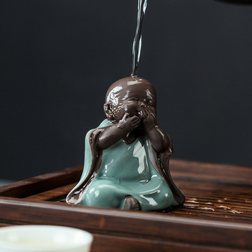 71tx可爱陶瓷三不小和尚可养茶宠茶具配件禅意紫砂人物小沙弥茶桌