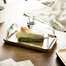 木质方形蛋糕托盘茶点盘零食摆放盘甜品台摆件带玻璃罩点心西点盘