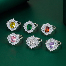 新款欧美气质首饰复古红宝石戒指时尚多色彩宝菱形戒指女一件代发