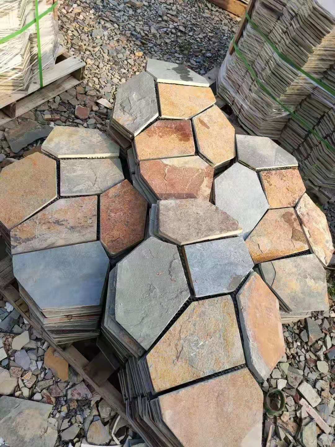 厂家供应乱型石青石板碎拼不规则青石板碎拼锈石材仿古文化石板