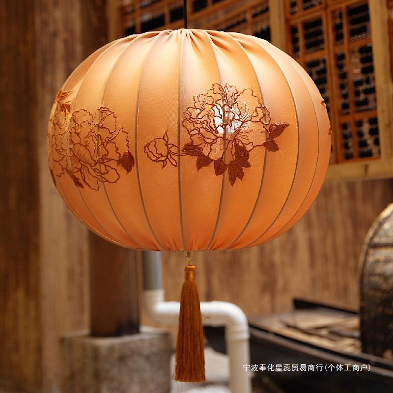 圆形刺绣客厅书房走廊装饰吊灯中式圆喜庆发光挂串户外南瓜宫灯笼