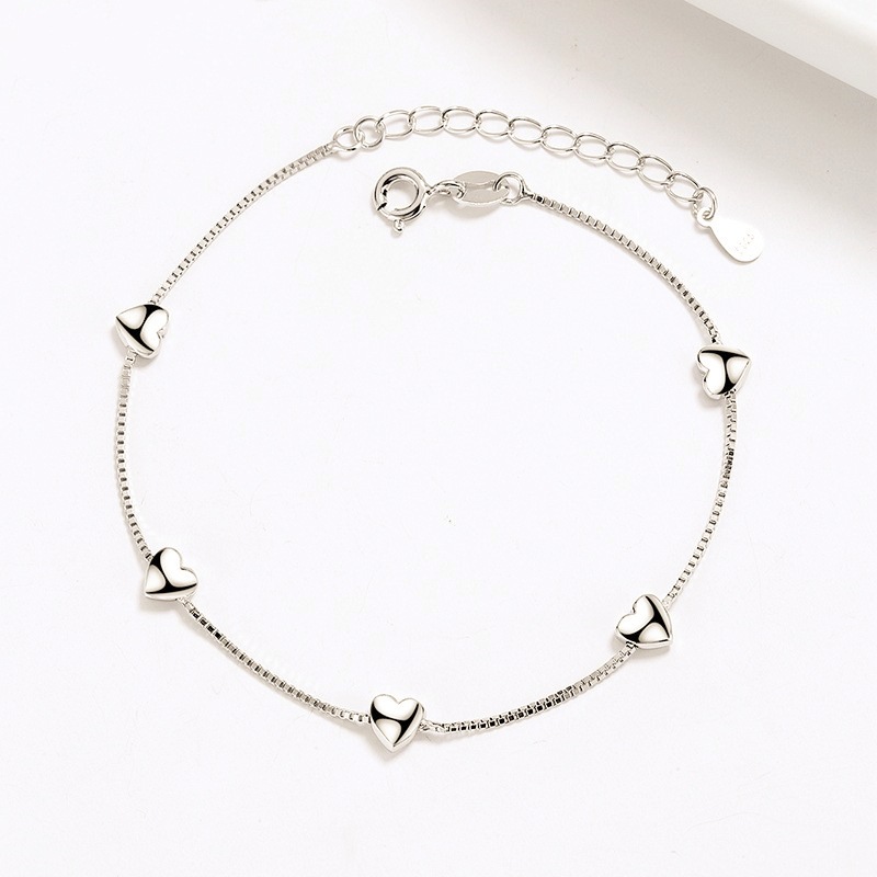 s925纯银爱心盒子手链女款冷淡风简约韩国版极简心形链手饰品银饰