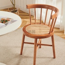 gq温莎椅圈椅日式北欧法式家用藤编椅子中古实木餐椅阳台靠背网红