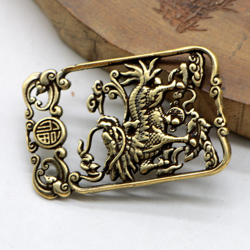 黄铜双面雕麒麟福牌挂件仿古瑞兽铜牌钥匙扣小铜器小礼品现货批发