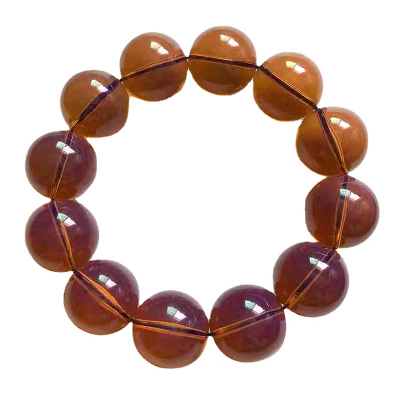 直播二代茶琥珀紫罗兰单圈圆珠手串浮盐水有荧光遇自然光黑底变色