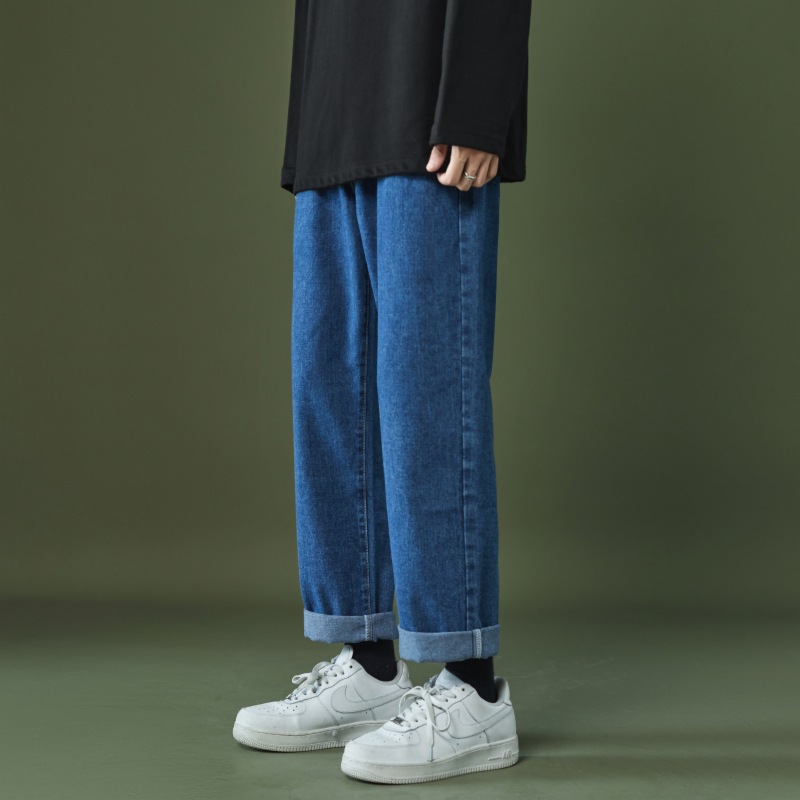   Hong Kong Style Jeans Straight Casual Men's Spring and Summer Draped Pants oose Comfortable Japanese Style All-Matching Cropped Pants