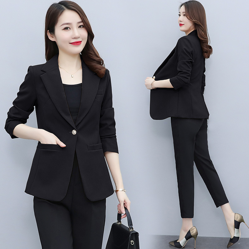 黑色西装外套女小个子新款时尚职业装气质女神范休闲西服套装