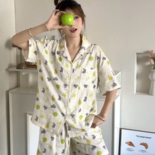 夏季新款杨桃小灰兔纯棉双层棉纱短袖家居服可外穿清新休闲睡衣