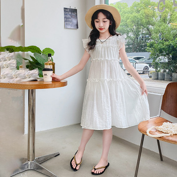 女童夏季飞飞袖连衣裙童装2024夏季新款无袖高级感裙子儿童公主裙