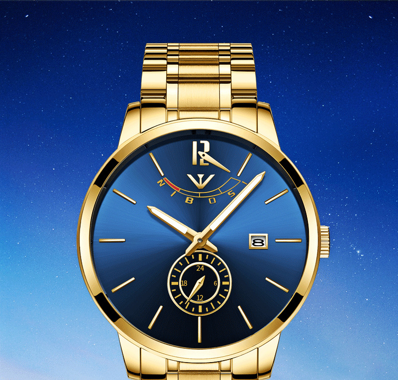 厂家手表批发 nibosi尼伯斯实心钢带石英表 防水夜光时尚商务男表