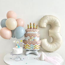 ins奶油色系桌飘蛋糕气球儿童宝宝周岁生日布置场景装饰摆件气球
