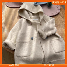 韩国童装潮流秋冬新款可爱兔子双面羊毛呢大衣女宝宝加厚毛呢潮流