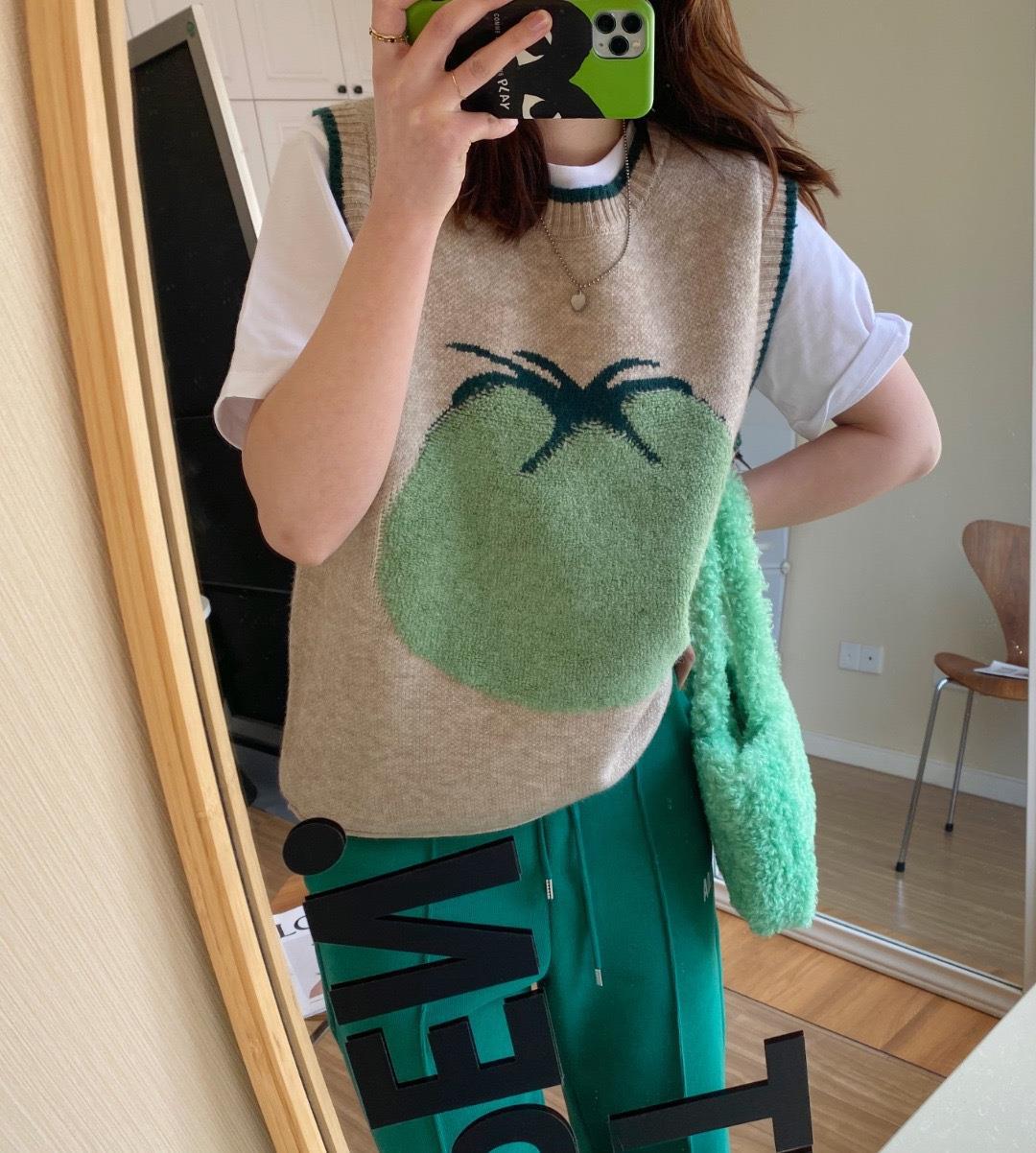 马甲立体提花青柿大番茄柿柿如意针织毛衣女士春季新款针织背心