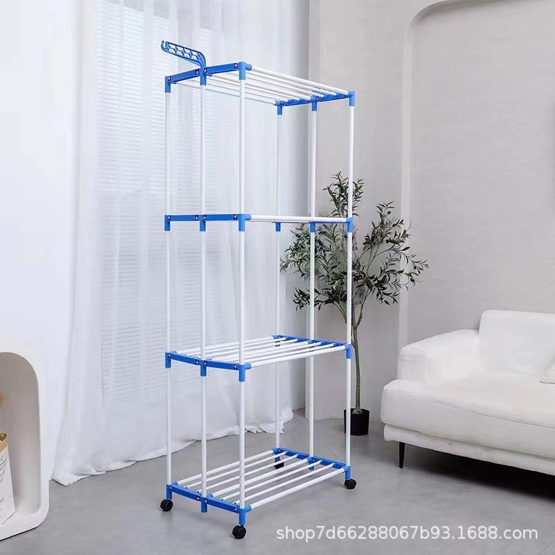 Factory New Floor Clothes Hanger Folding Four-Layer Towel Rack Multi-Functional Drying Rack Movable Multi-Layer Storage Rack