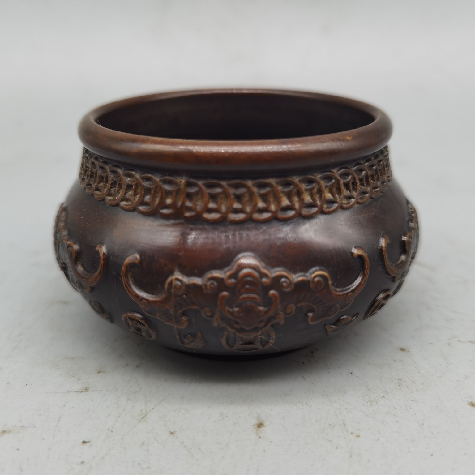 紫铜五福香炉摆件 家居装饰工艺品 仿古做旧,古玩收藏批发铜香炉