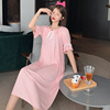 夏季韩版新款短袖睡裙坑条莫代尔女士甜美学生休闲公主风家居长裙|ms