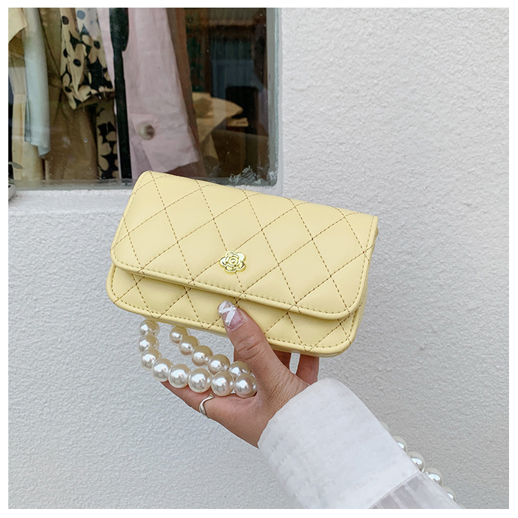 洋气质感2021新款小香风菱格珍珠链条包时尚韩版单肩斜挎包小方包