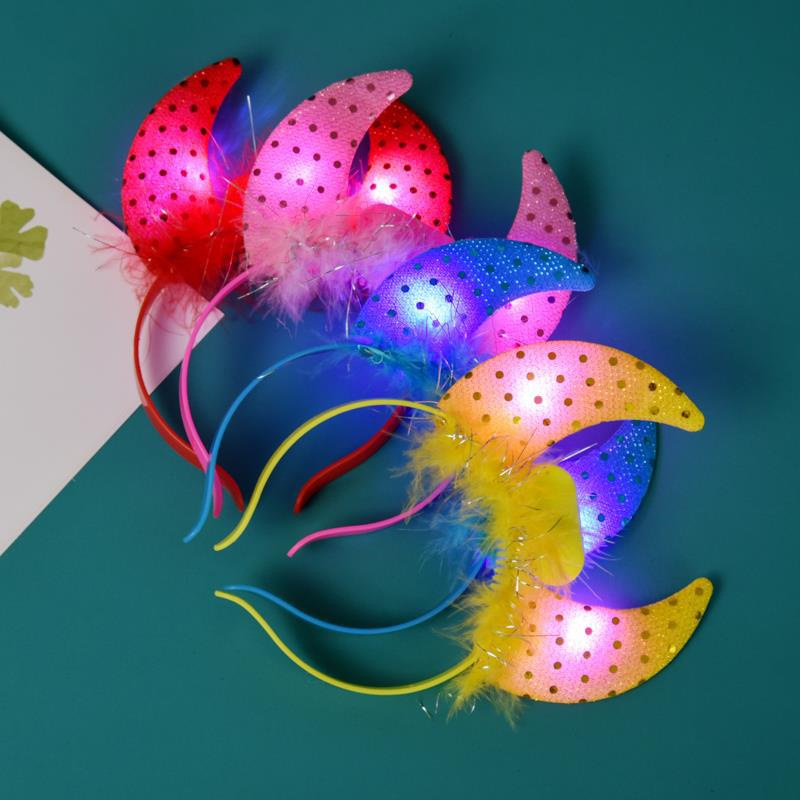 Luminous Feather Sequins Horn Headband Flash Headband Devil Barrettes Concert Atmosphere Props Souvenirs Toy