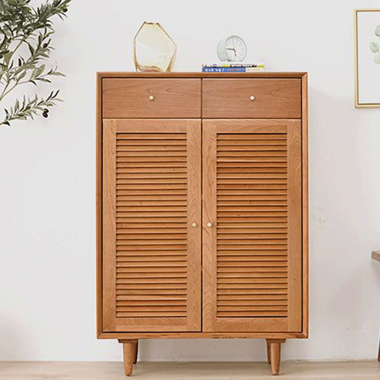 北欧全实木鞋柜现代简约樱桃木百叶窗门厅柜客厅简易柜鞋柜包邮