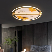 新中式吸顶灯客厅灯全铜长方形灯珐琅彩超薄卧室灯艺术品灯具套餐