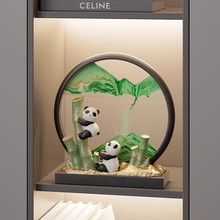 玄关电视酒柜装饰品熊猫摆件现代轻奢节节高升熊猫流沙画可印LOGO