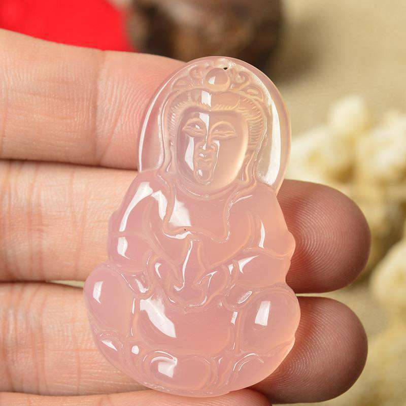 冰种叶观音挂坠男款粉色水晶玛瑙粉玉髓观音吊坠玉坠