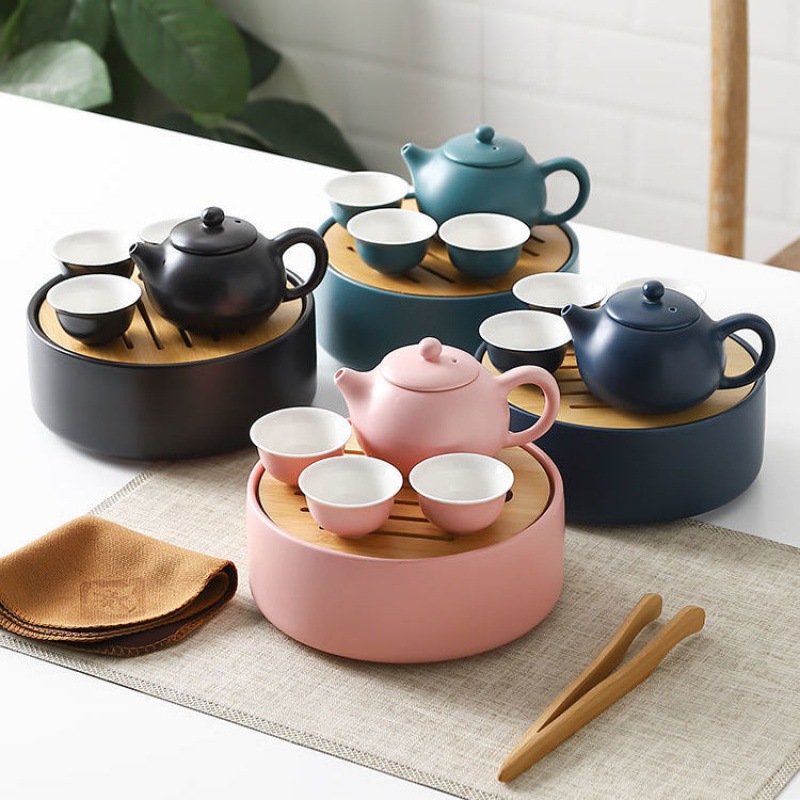 一次性茶具便捷式户外旅行车载迷你旅游陶瓷茶碗茶壶茶杯整套装