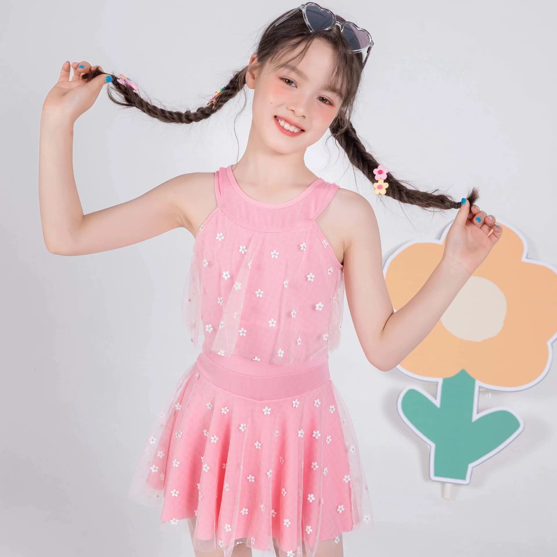 儿童泳衣女童中大童连体裙式女孩泳装学生新款少女游泳衣批发